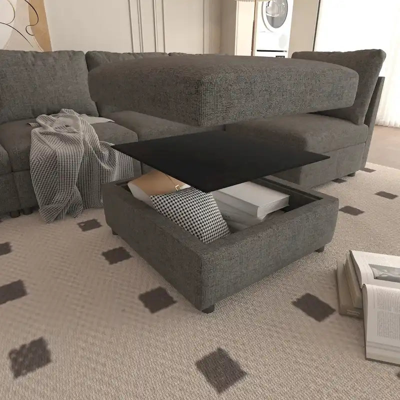 Canapé d'angle modulable 4 places en U gris 123 avec poufs de rangement