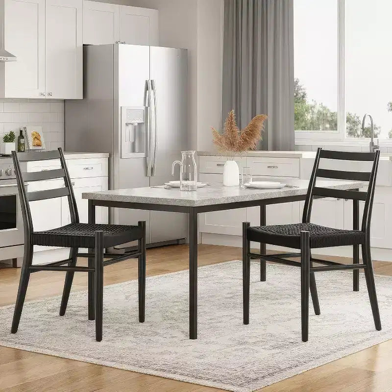 TUYOHW Lot de 2 Chaises de Salle à Manger Style Ferme Moderne du Milieu du Siècle, Chaises de Salle à Manger avec Assise en Corde Tressée et Cadre en Métal Robuste