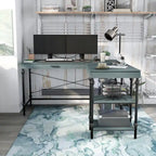 Bureau d'ordinateur d'angle en métal de 59 pouces Haley Farmhouse avec ports USB par Furniture of America