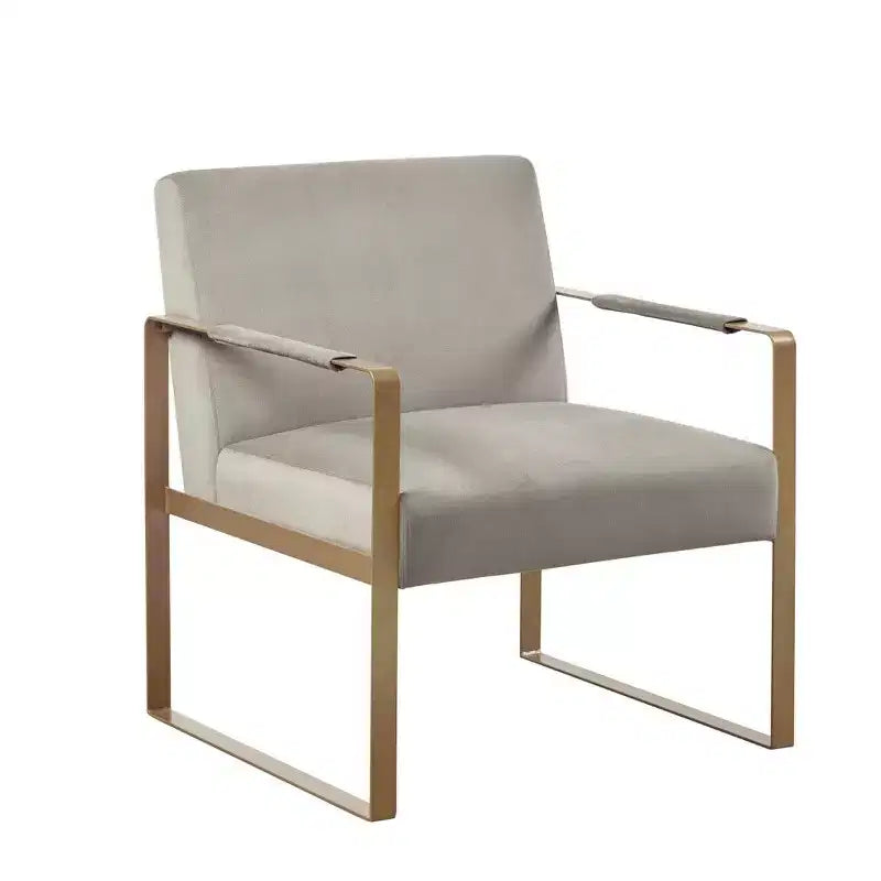 Fauteuil d'appoint Okak avec coussin de dossier confortable et cadre en métal doré, fauteuil de lecture élégant pour salon et salle d'attente.