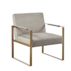 Fauteuil d'appoint Okak avec coussin de dossier confortable et cadre en métal doré, fauteuil de lecture élégant pour salon et salle d'attente.