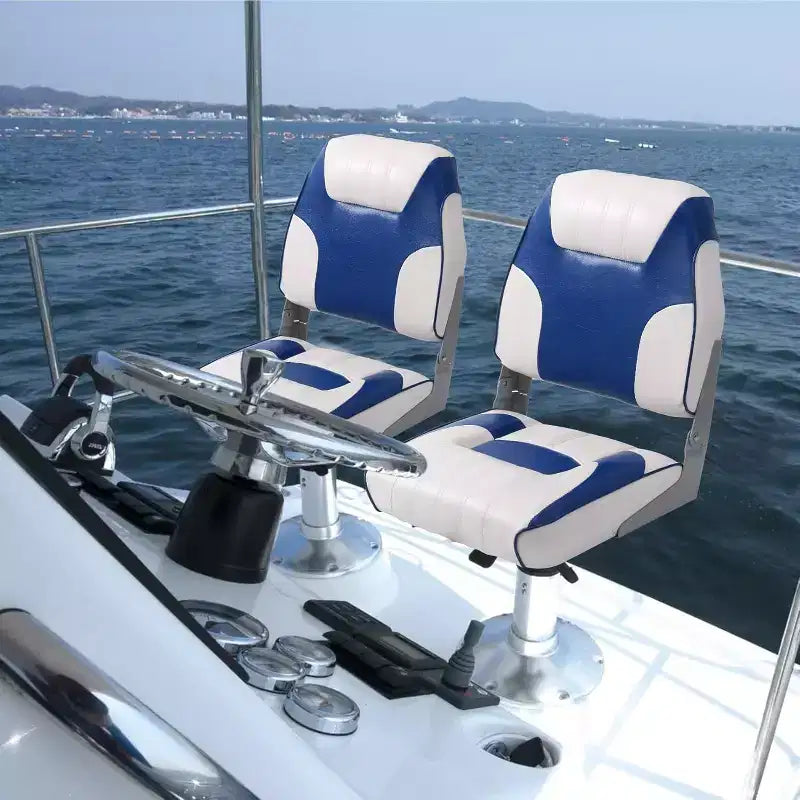 Lot de 2 sièges de bateau pliants à dossier bas – Coussin élastique épais 48x42 cm, sièges de bateau étanches pour Bass Tracker et bateaux de tourisme