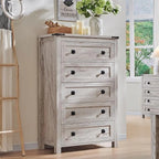 Commode en bois de style campagnard, 5 tiroirs, 122 cm de hauteur, pour chambre à coucher