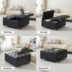 Table basse coffre de rangement Acekool, plateau relevable, capitonné, 90x90x51 cm