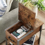 Table de chevet VECELO avec station de charge et tiroir, table d'appoint étroite avec port USB et prises électriques pour salon ou chambre à coucher, marron