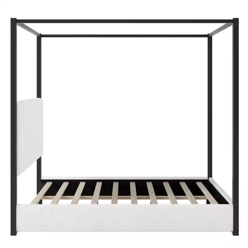 Lit plateforme à baldaquin moderne grand format Luxystar avec tête de lit rembourrée, noir