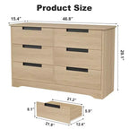 Commode à 6 tiroirs pour chambre à coucher, organiseur double moderne avec poignées encastrées, commode en bois pour salon