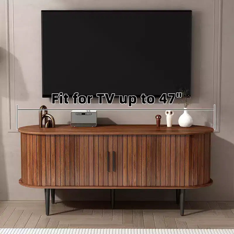 JVNOXK 55 Table de Console TV Moderne avec Compartiment de Rangement et Porte Coulissante - Meuble TV-Hifi Noyer pour Salon, Chambre, Bureau