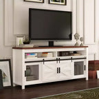 Meuble TV de ferme GustoWave, console TV robuste avec étagère réglable et porte coulissante style grange pour salon, chambre, blanc/noyer