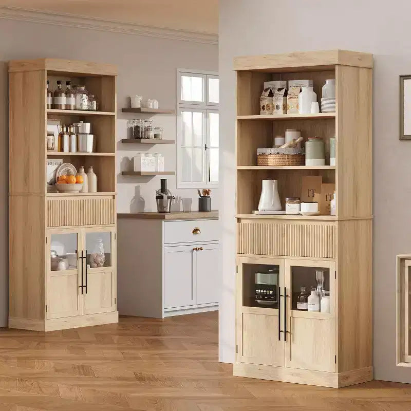 Élément haut de cuisine de 178 cm avec portes vitrées et tiroir - Rangement polyvalent pour le salon, le bureau, la salle à manger et l'entrée
