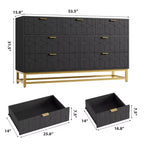 Commode pour chambre à coucher, commode de 136 cm de large avec 7 tiroirs, poignées et pieds en métal doré, commode moderne pour placard, couloir