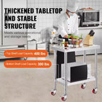 Table de Travail en Acier Inoxydable VEVOR 30 x 18 x 34 Pouces, Capacité de Charge 317,5 kg avec 4 Roues, 3 Niveaux de Hauteur Réglables, Argent