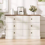 Commode à 6 tiroirs cannelés pour chambre à coucher, commode horizontale en bois avec poignées en métal, organiseur de rangement moderne pour chambre à coucher, salon