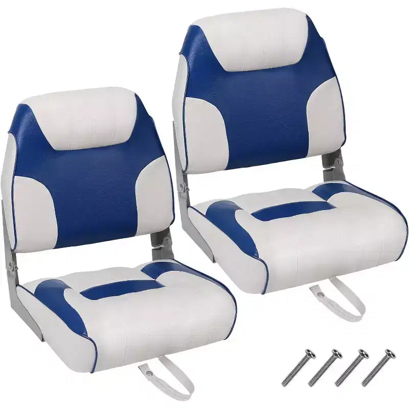Lot de 2 sièges de bateau pliants à dossier bas – Coussin élastique épais 48x42 cm, sièges de bateau étanches pour Bass Tracker et bateaux de tourisme