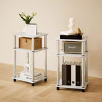HOMLUX Lot de 2 tables d'appoint à 3 niveaux, table de chevet avec étagère de rangement