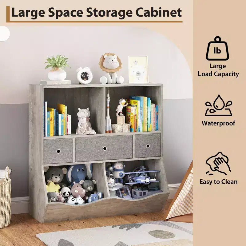 Étagère pour enfants, coffre à jouets de rangement à 3 niveaux, coffre de rangement multifonctionnel pour chambre d'enfant, chambre à coucher, école
