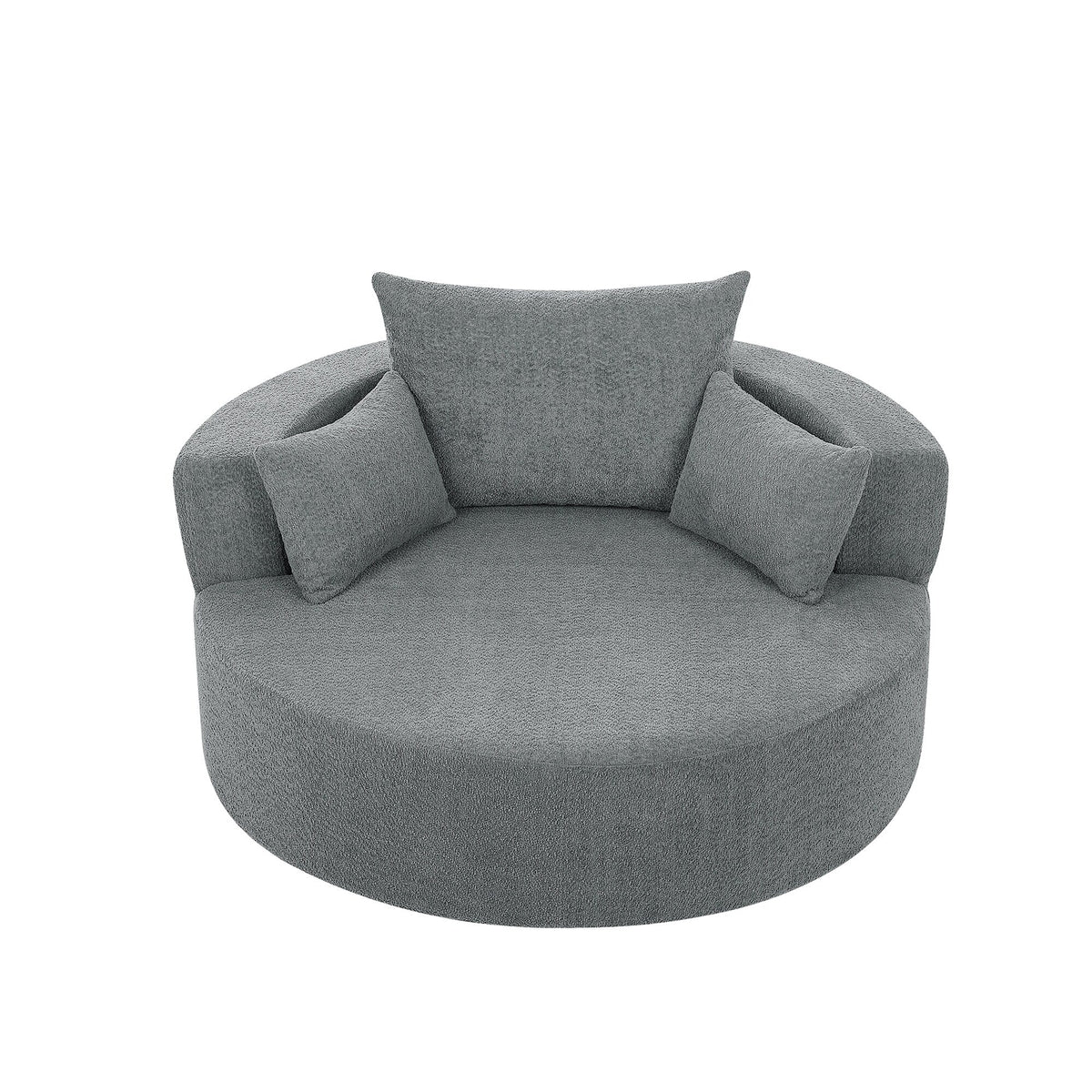 Fauteuil baril accent en chenille, Fauteuil de salon, Fauteuil rond avec base pivotante à 360 degrés et 3 coussins amovibles