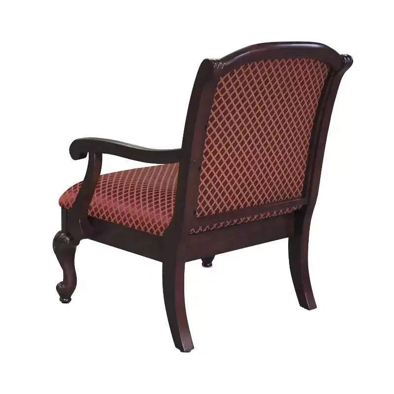 Fauteuil Safari Comfort Pointe Magenta : Bois massif, Sculptures ornementales faites main, Rembourrage jacquard moelleux