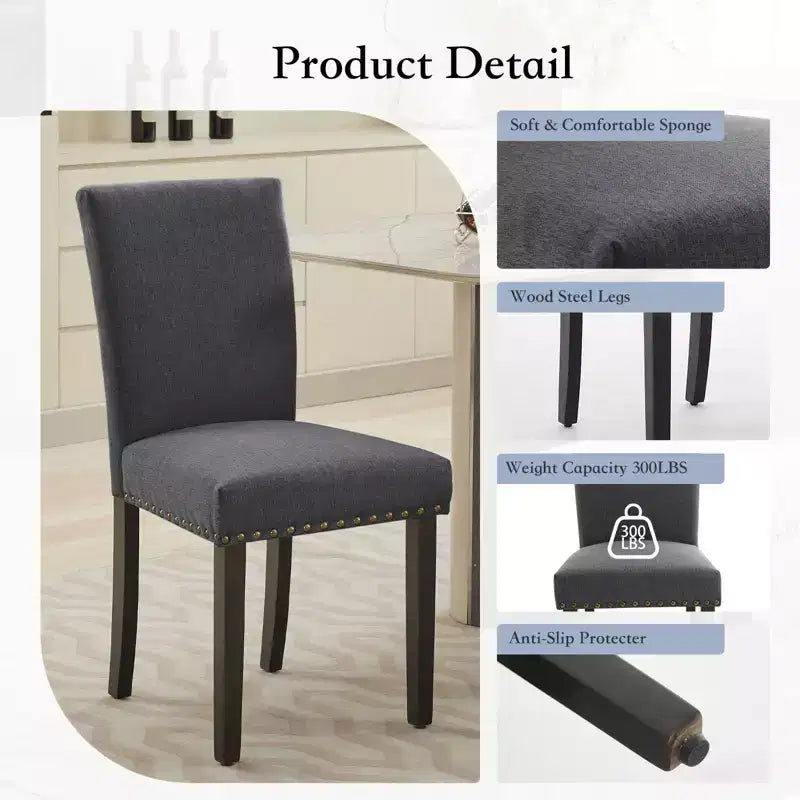 Lot de 2 chaises de salle à manger modernes, chaises de cuisine en tissu rembourré avec garniture cloutée, chaises de salle à manger confortables pour petit appartement, maison