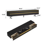 Meuble TV et console média noir Luck Live Farmhouse 86.61 avec tiroirs de rangement dissimulés, armoires fermées, pieds en métal et gestion des câbles