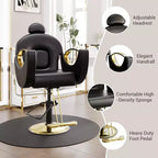 Fauteuil de barbier pivotant à 360°, Fauteuil de coiffeur avec pompe hydraulique robuste, appui-tête réglable et dossier inclinable, Fauteuil de salon inclinable