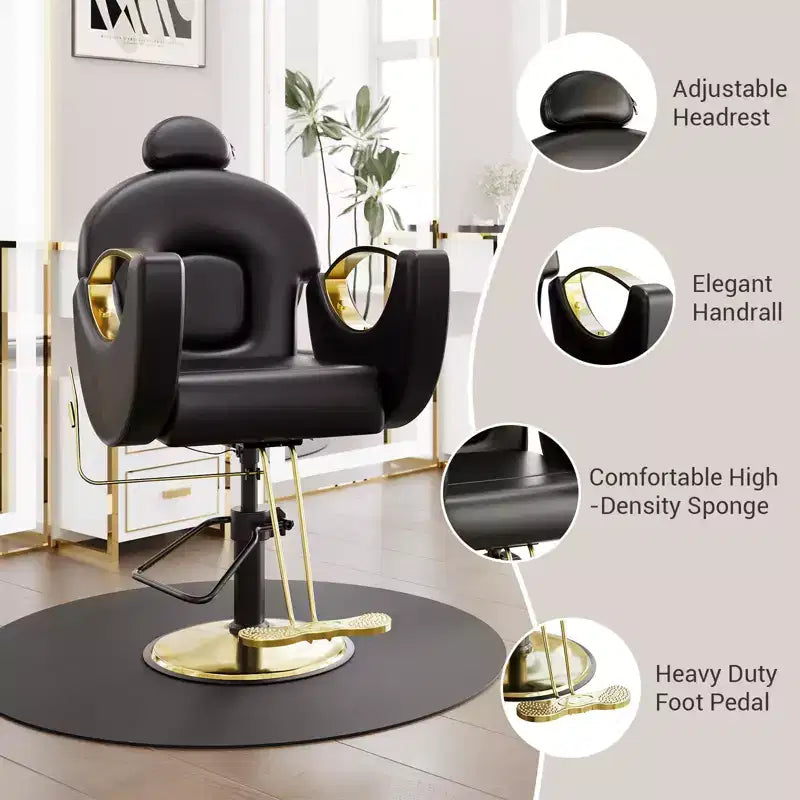Fauteuil de barbier pivotant à 360°, Fauteuil de coiffeur avec pompe hydraulique robuste, appui-tête réglable et dossier inclinable, Fauteuil de salon inclinable