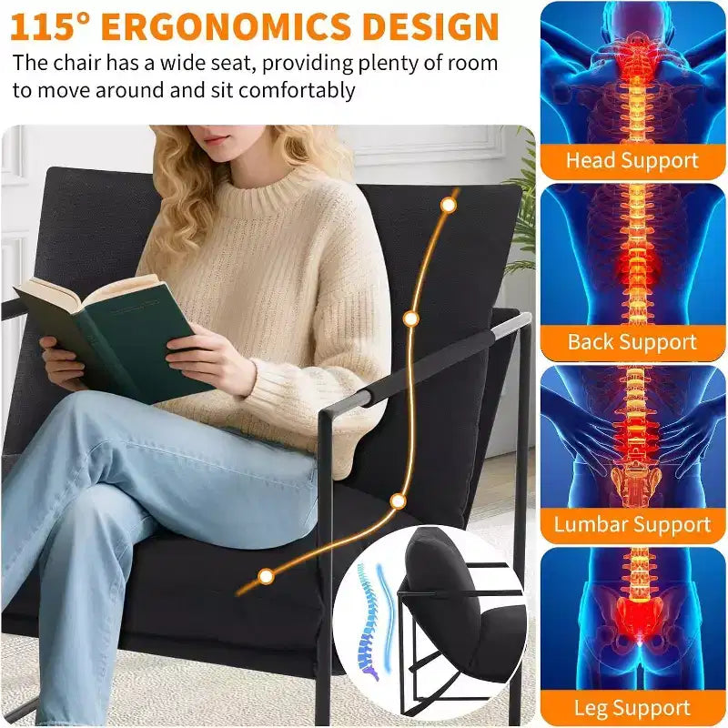 Fauteuil d'appoint suspendu pour salon, fauteuil douillet moderne à cadre métallique, chaises rembourrées avec coussin en mousse déchiquetée, chaise longue