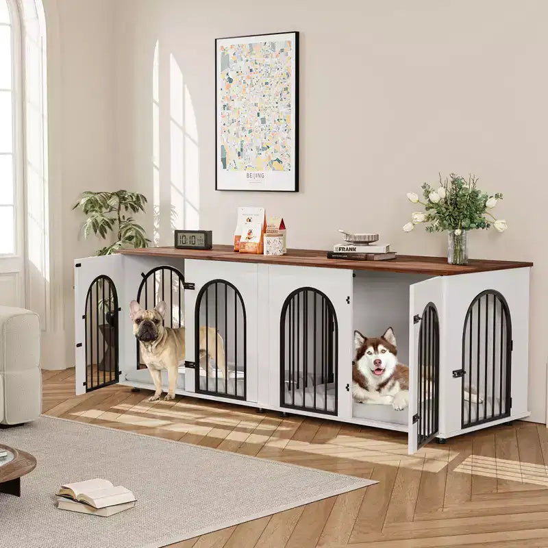 71 Meubles de cage pour chien - Niche double avec séparateur, niche en bois et meuble TV pour grands chiens