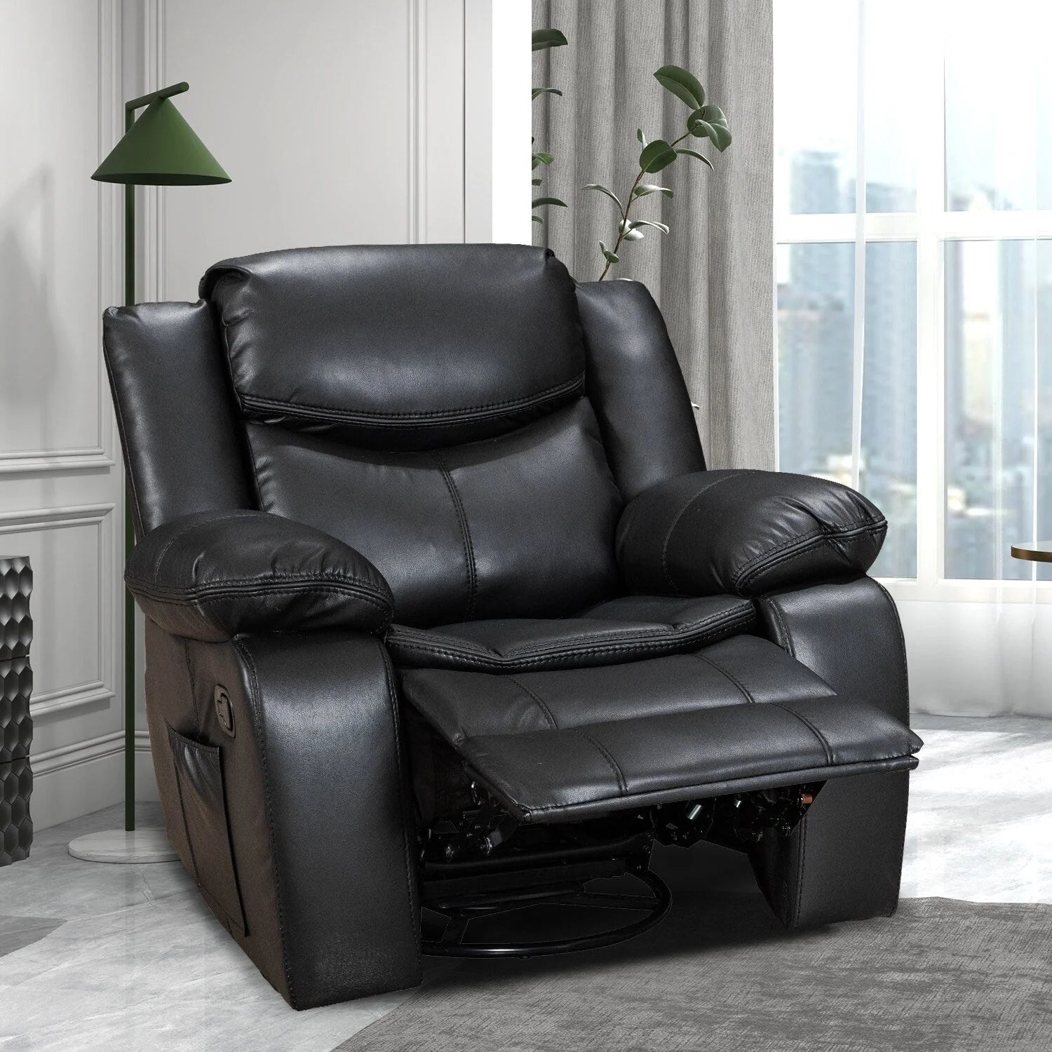 Fauteuil inclinable massant et chauffant en cuir, assise large et durable