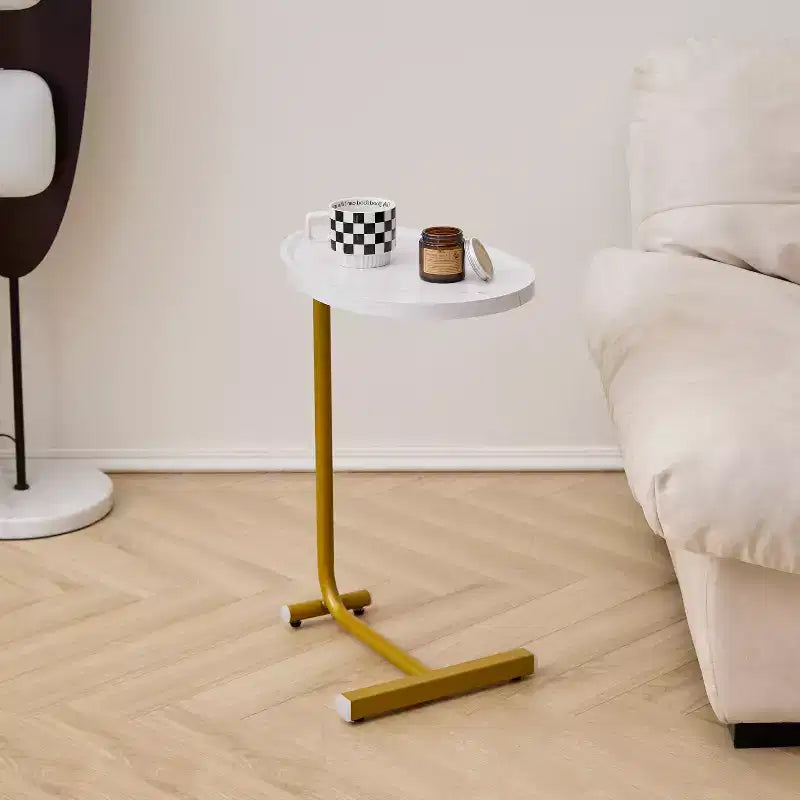 Table d'appoint en C blanche, Table de bout de canapé étroite pour canapé et chambre à coucher