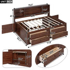 Lit capitaine/lit de repos pleine grandeur en bois avec étagères de rangement intégrées, 4 tiroirs et 2 armoires, marron antique -