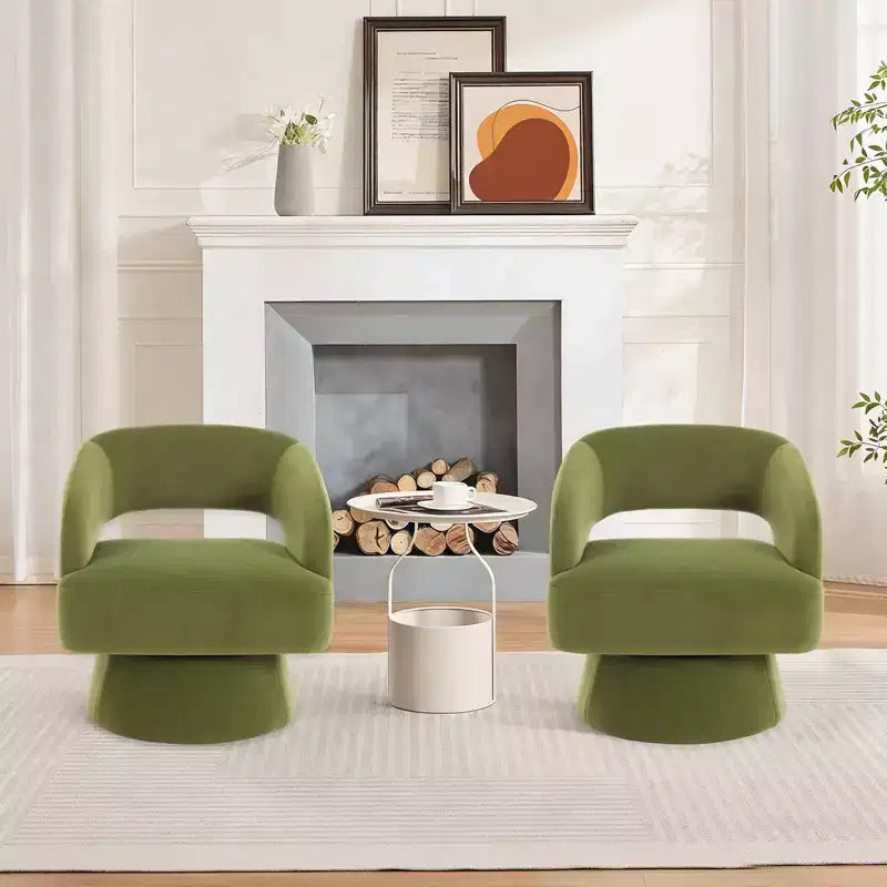 Fauteuil pivotant rond en velours – Fauteuil lounge moderne avec dossier rayé et coussin moelleux, chaise d'appoint élégante pour salon, chambre à coucher