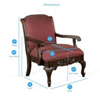 Fauteuil Safari Comfort Pointe Magenta : Bois massif, Sculptures ornementales faites main, Rembourrage jacquard moelleux