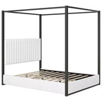 Lit plateforme à baldaquin moderne grand format Luxystar avec tête de lit rembourrée, noir