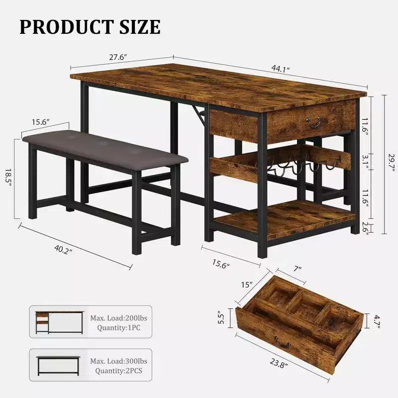 Ensemble de salle à manger pour 4, table de cuisine avec bancs rembourrés, table de salle à manger de cuisine pour petit espace