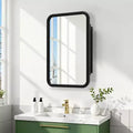 Armoire à pharmacie murale rectangulaire arrondie en fer forgé blanc de 19,5 x 29,64 pouces avec miroir pour salle de bain