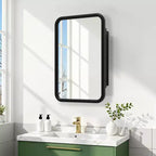 Armoire à pharmacie murale rectangulaire arrondie en fer forgé blanc de 19,5 x 29,64 pouces avec miroir pour salle de bain