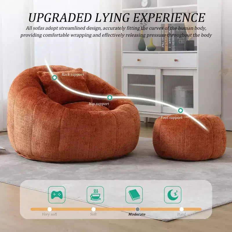 Pouf, chaise ronde confortable pour adultes avec repose-pieds, fauteuil de lecture individuel pour salon, chambre, appartement