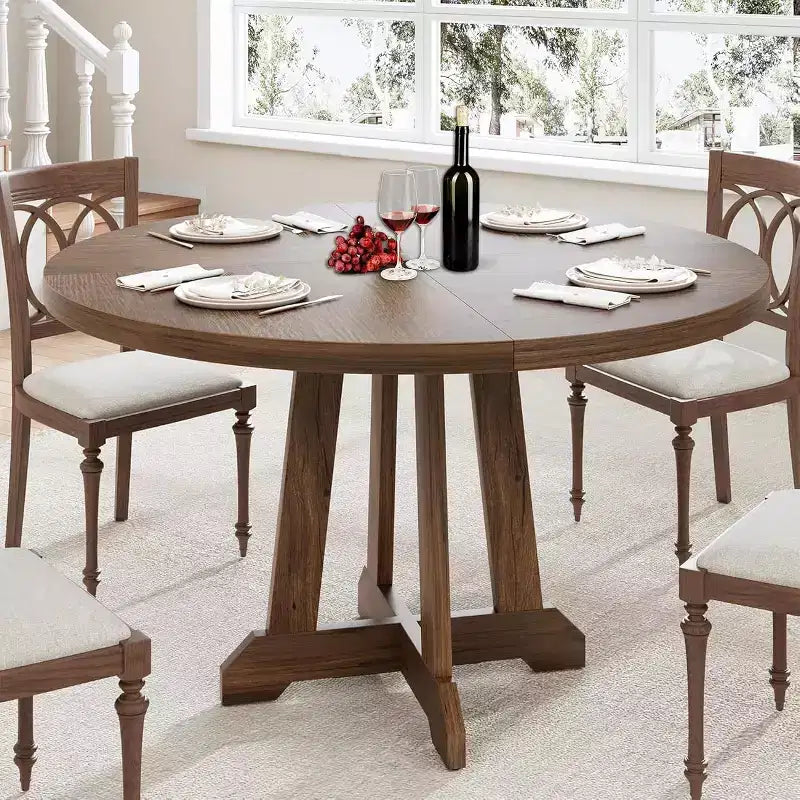 Table à manger ronde pour 4 personnes, table de cuisine en bois de 119 cm avec pieds à tenons, table circulaire, table de salle à manger, cuisine