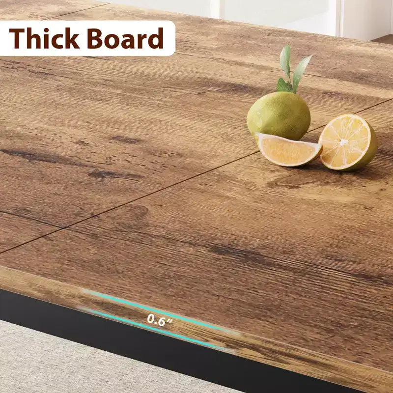 Table de salle à manger industrielle pour 6 à 8 personnes, table de cuisine en bois de 200 cm de long avec cadre en métal robuste et finition marron rustique - 6 places, comptoir rectangulaire