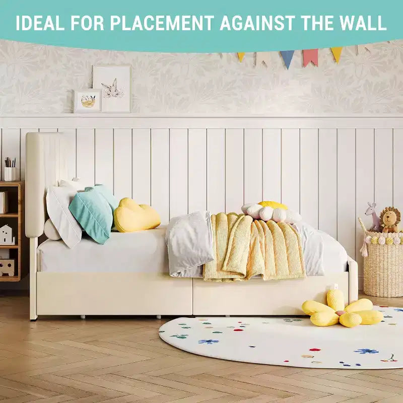 Lit Queen Size avec tête de lit réglable et 4 tiroirs de rangement, cadre de lit plateforme rembourré doux avec support à lattes en bois