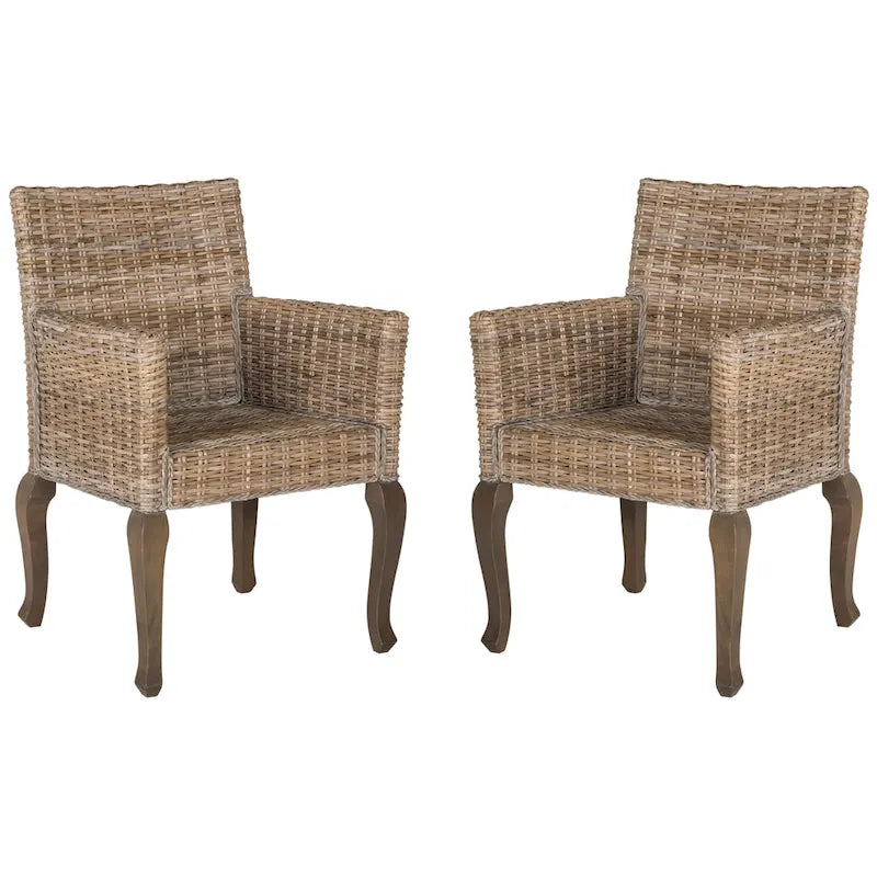 Chaise de salle à manger en rotin tressé avec accoudoirs, lot de 2