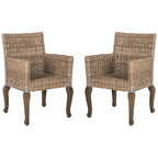 Chaise de salle à manger en rotin tressé avec accoudoirs, lot de 2