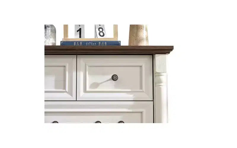 JVNOXK Commode à cinq tiroirs en bois de style rustique de 31 pouces avec base, armoire de rangement pour chambre ou salon, élégante, robuste, durable, noyer