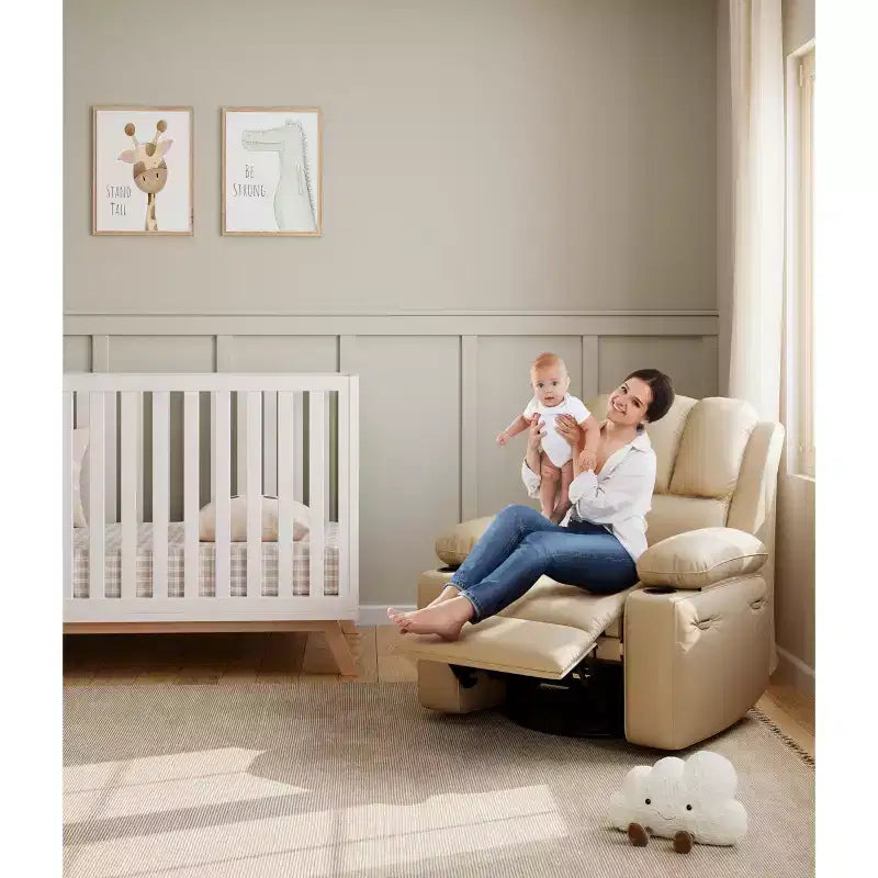 Fauteuil inclinable pour adultes, fauteuil inclinable manuel à bascule en similicuir, fauteuil inclinable pivotant à 360 degrés avec poche latérale, fauteuil inclinable simple, beige