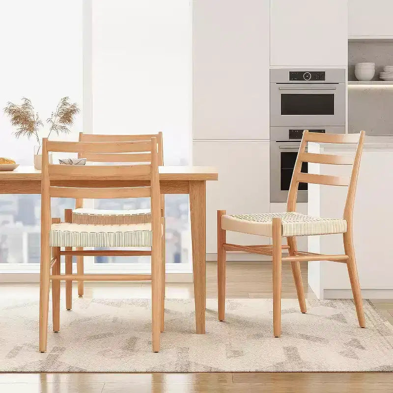 TUYOHW Lot de 2 Chaises de Salle à Manger Style Ferme Moderne du Milieu du Siècle, Chaises de Salle à Manger avec Assise en Corde Tressée et Cadre en Métal Robuste