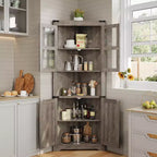 Meuble d'angle de ferme Whizmax, Armoire de rangement d'angle haute avec porte vitrée et étagères réglables, Meuble de salle de bain pour salon, salle de bain