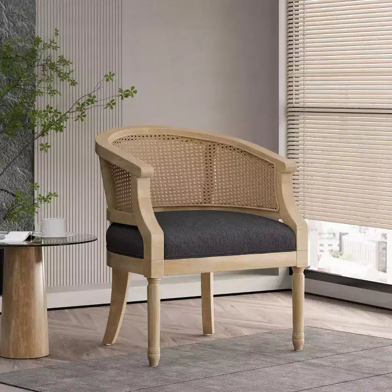 TUYOHW Fauteuil d'appoint moderne en bois avec assise épaisse et confortable, dossier incurvé en rotin, fauteuil de salon pour le séjour, la chambre