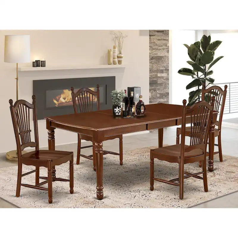 East West Furniture – Ensemble de salle à manger moderne – une table rectangulaire en bois et des chaises de salle à manger, acajou (Option de pièces)