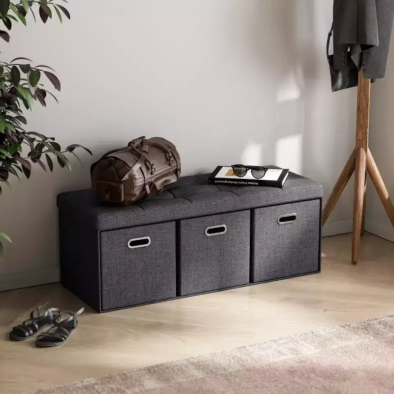 Banc de rangement pliant Ornavo Home de 101,6 cm avec tiroirs, parfait pour le salon, la chambre et l'entrée